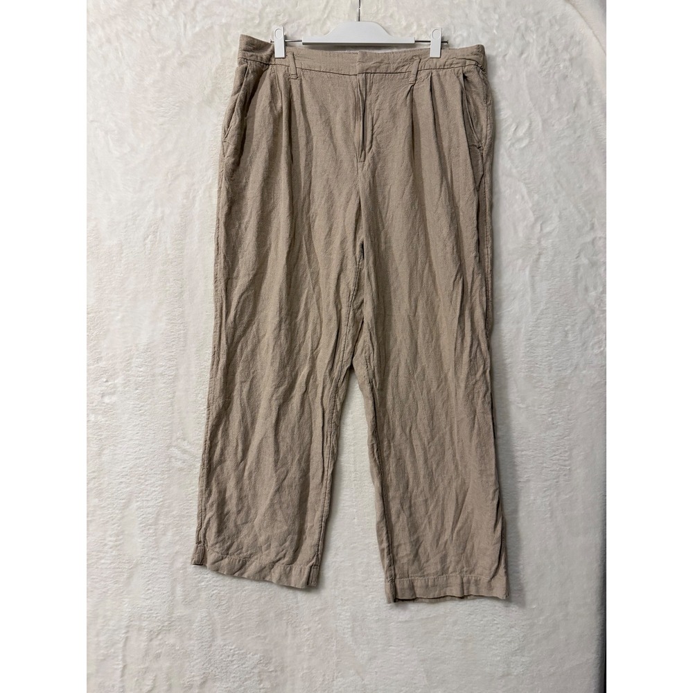 A New Day Tan Beige Pleated Wide Leg Linen Blend Pants Womens 16 Elastic Back